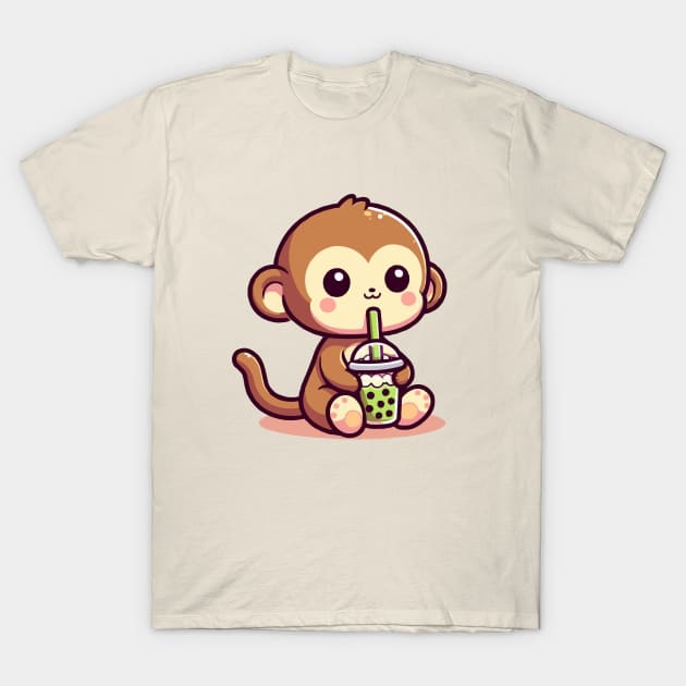 adorable baby monkey green boba T-Shirt by fikriamrullah